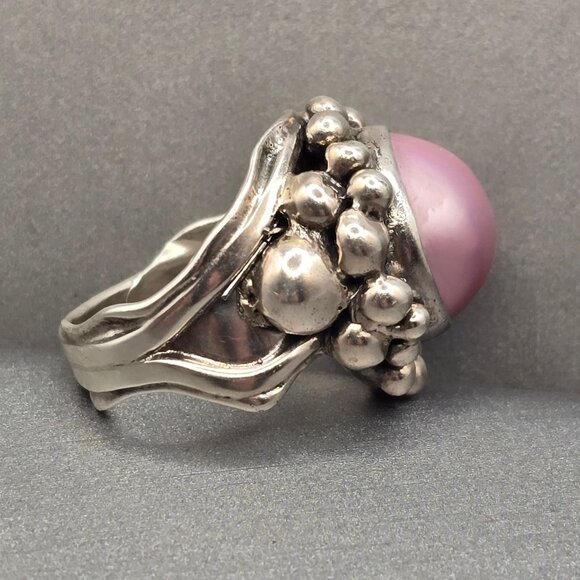 VTG Masha Archer Sterling Silver Pink Mabe Pearl Ring Size 7 Brutalist Statement - Picture 4 of 13